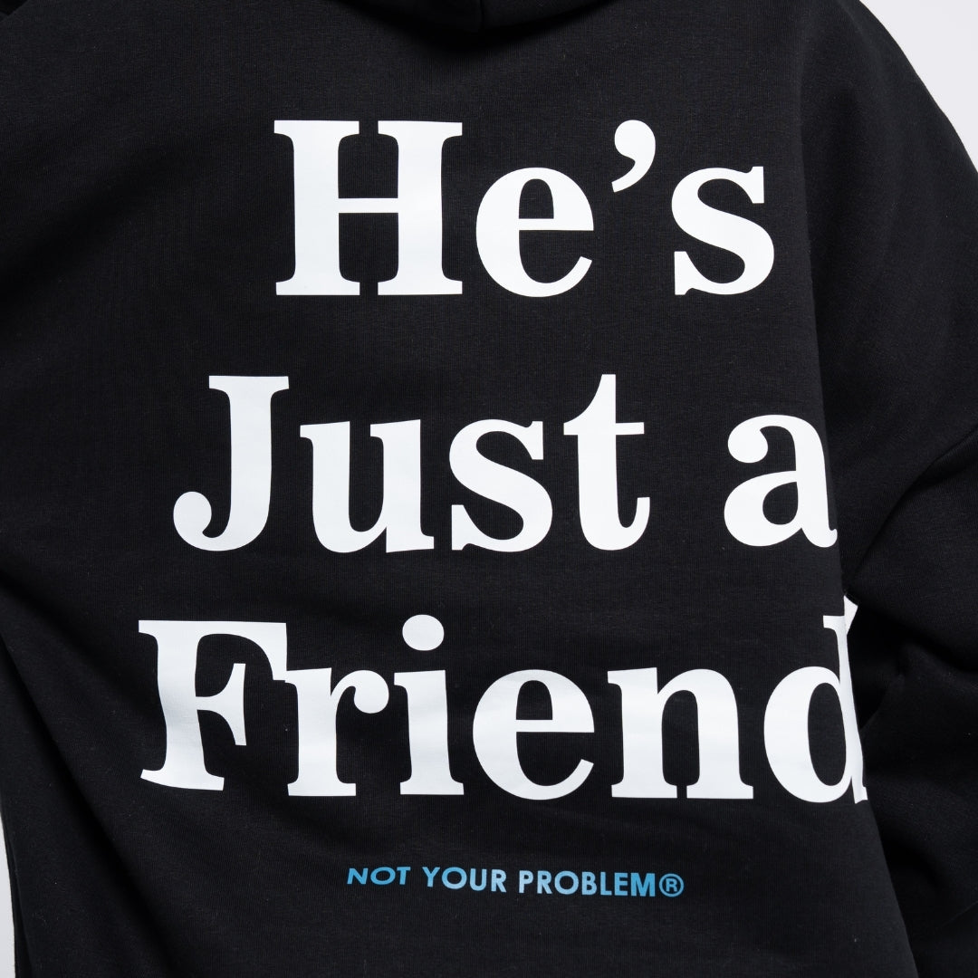He's Just a Friend Black Oversized Hoodie