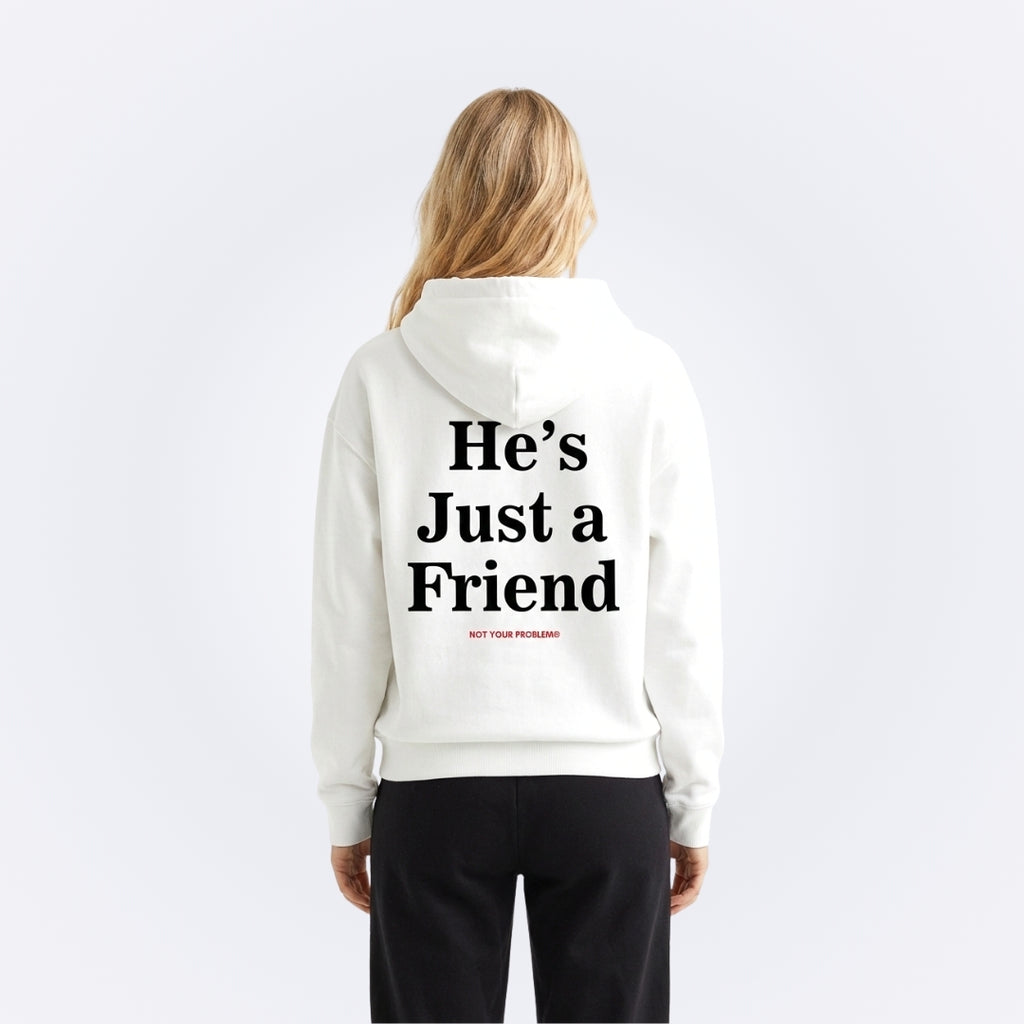He's Just a Friend White Oversized Hoodie