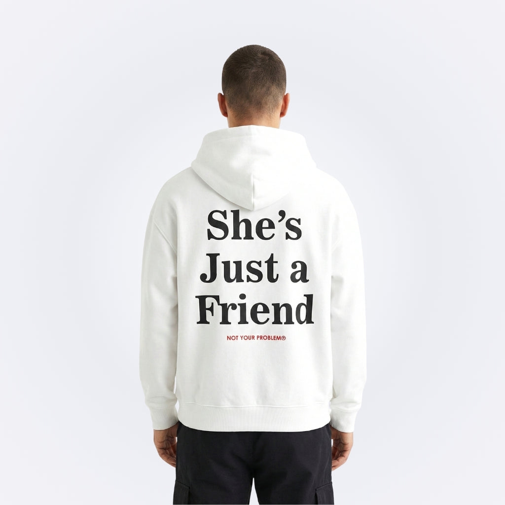 She's Just a Friend White Oversized Hoodie