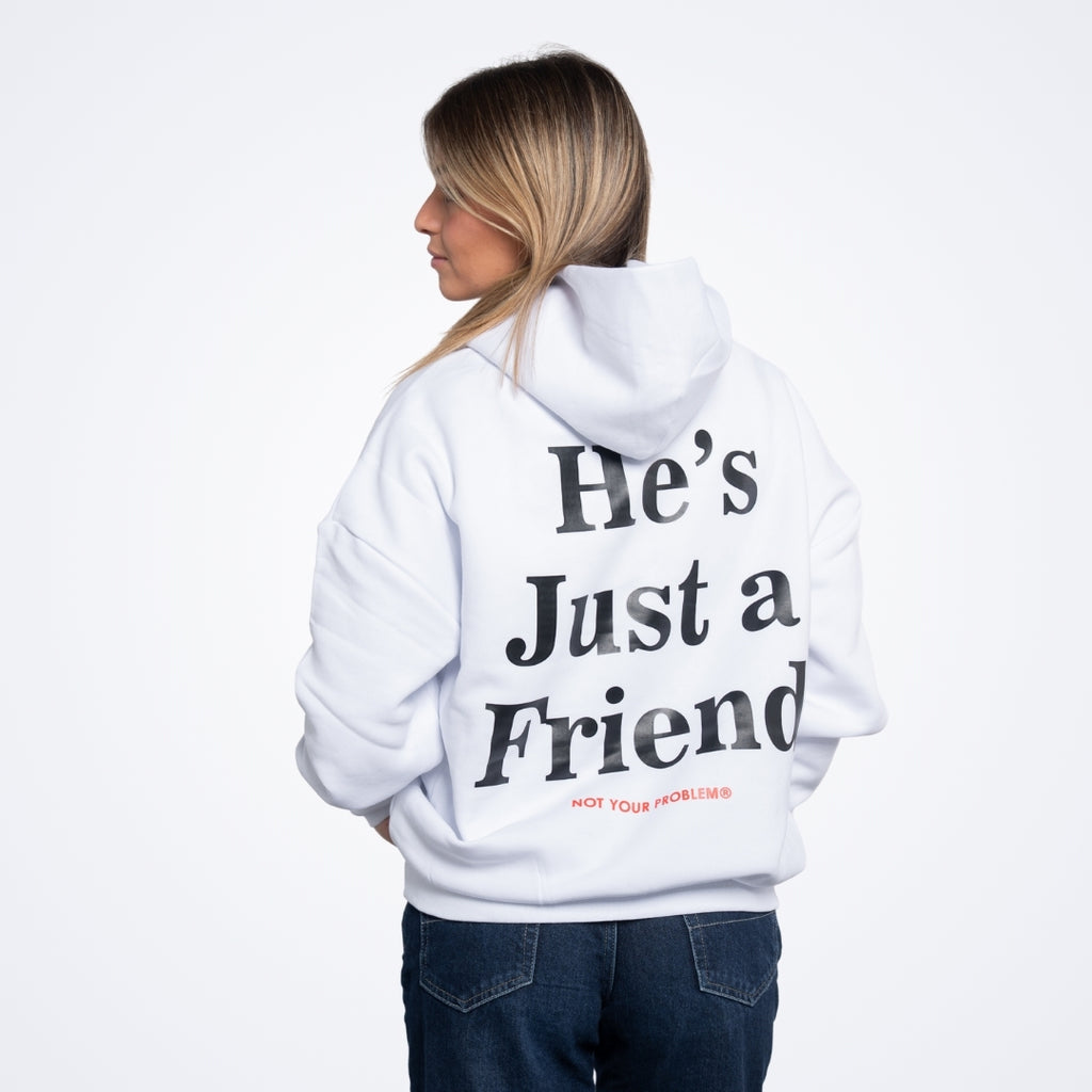 He's Just a Friend White Oversized Hoodie