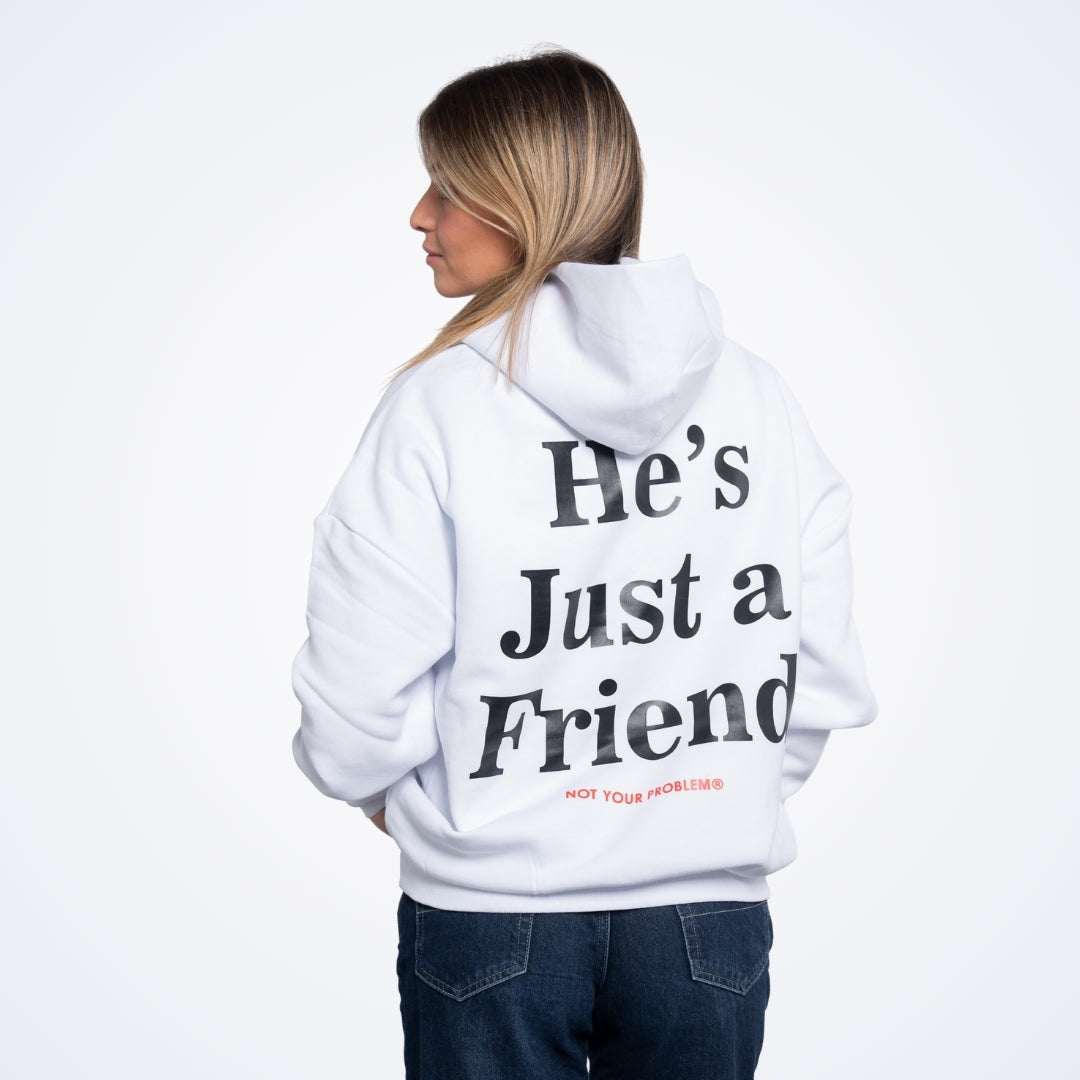 He's Just a Friend White Oversized Hoodie