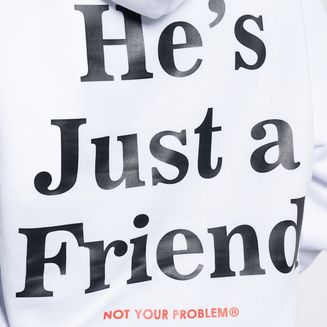He's Just a Friend White Oversized Hoodie
