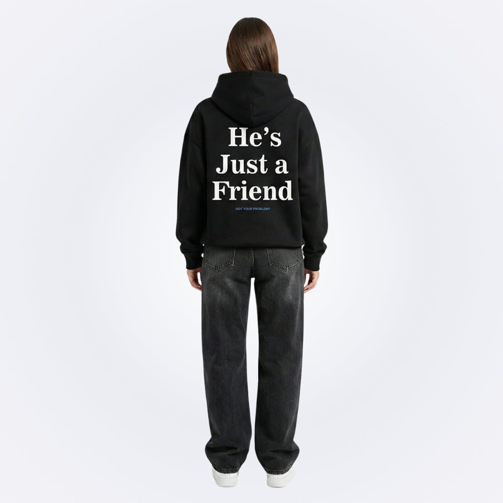 He's Just a Friend Black Oversized Hoodie