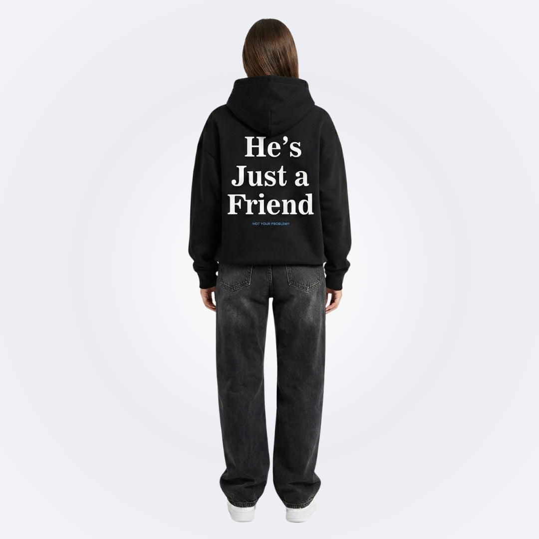 He's Just a Friend Black Oversized Hoodie