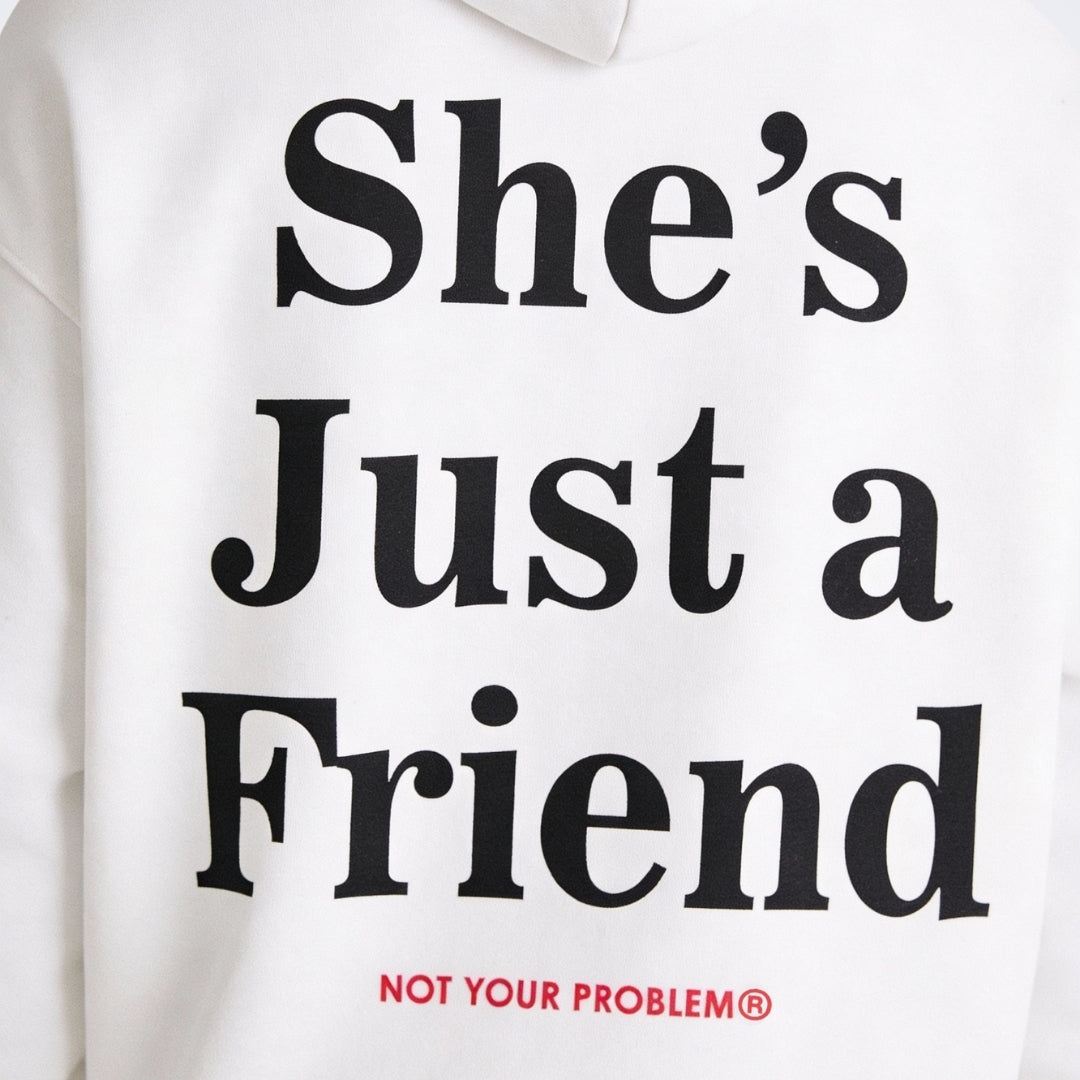 She's Just a Friend White Oversized Hoodie